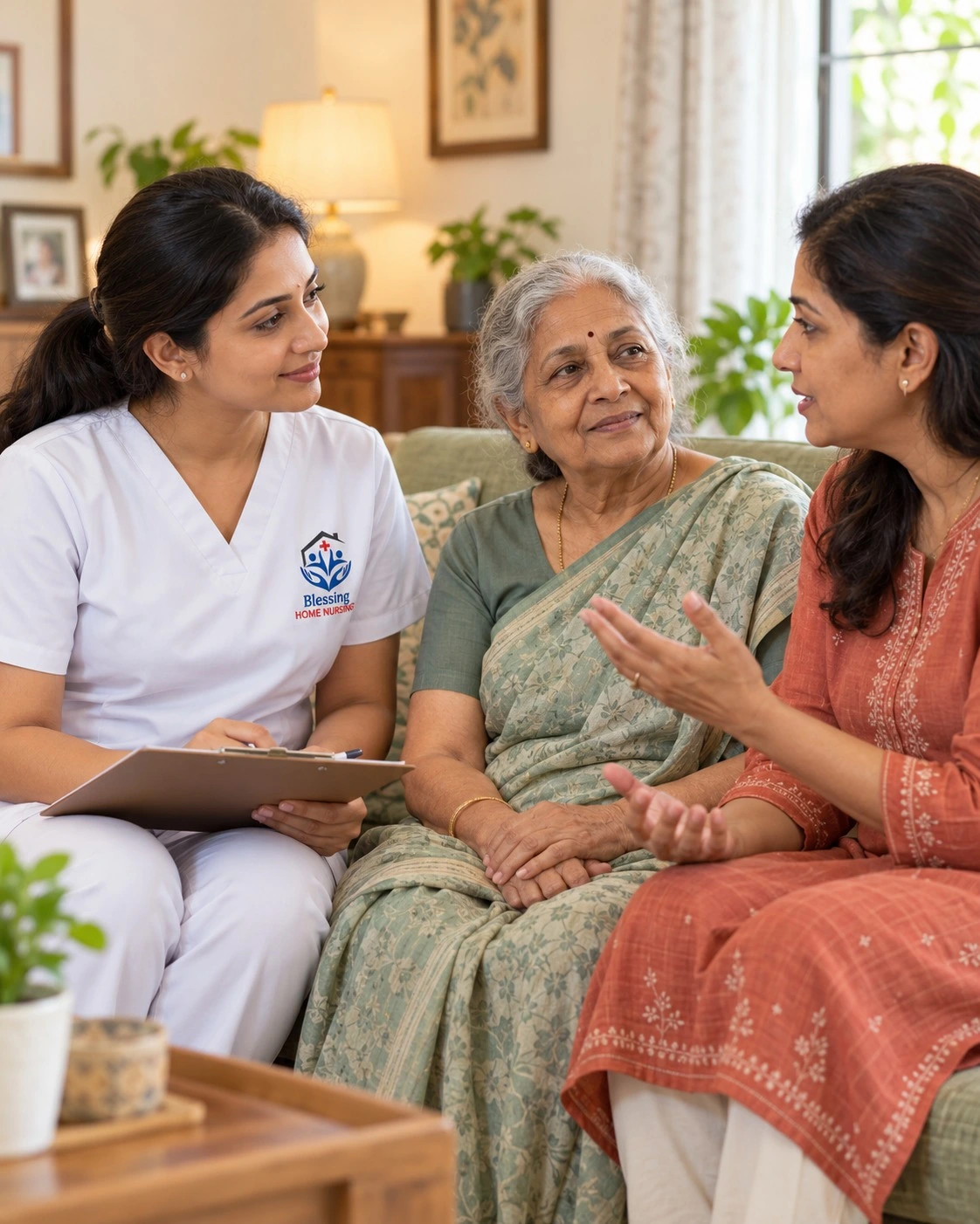 Caregiver supporting an elderly patient at home