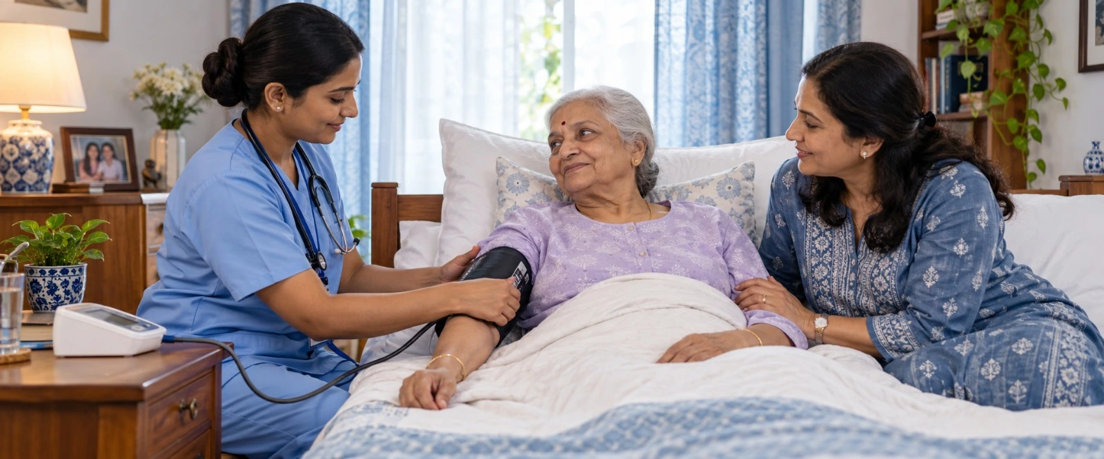 Caregiver holding an elderly person's hands