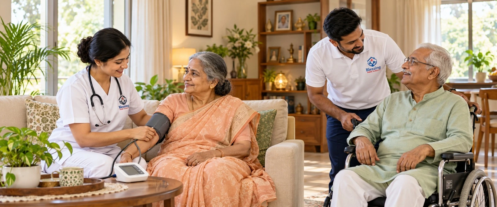 Nurse providing home care to a patient
